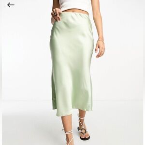 ASOS DESIGN satin bias midi skirt in sage green